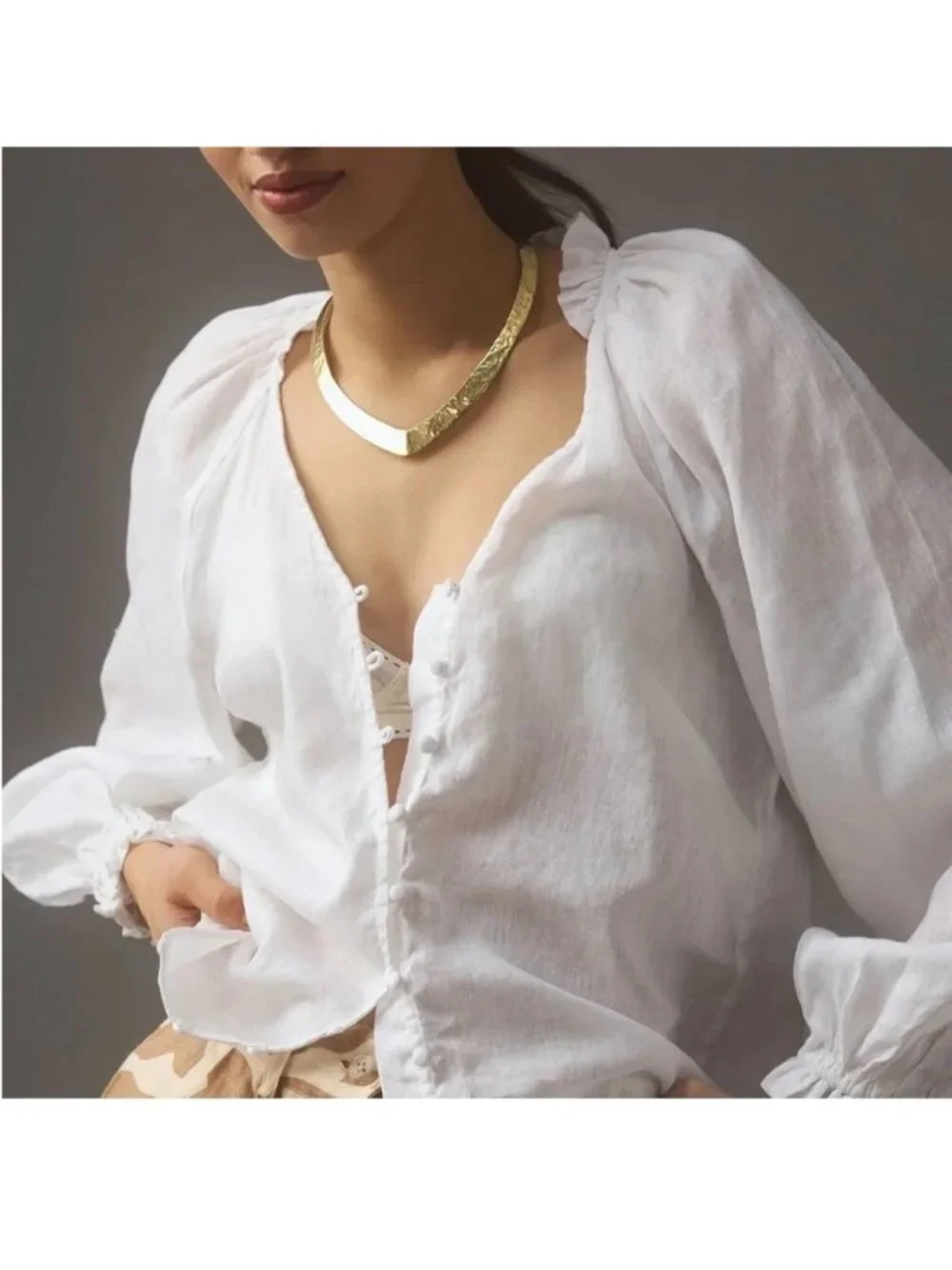 Anthropologie Maeve puffy sleeve pure linen white top size S small Audie